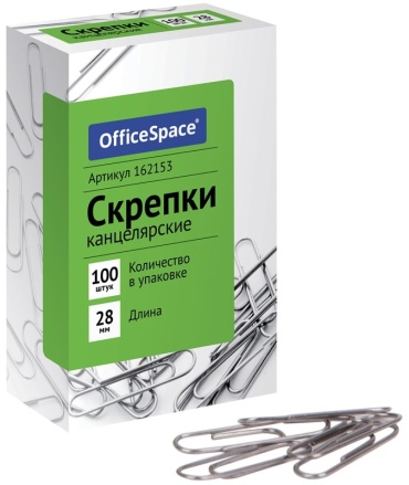 Скрепки OfficeSpace 162153, 100 шт, 28 мм, серебряный