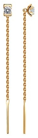 Серьги-цепочки Diamant 51-123-00686-1 вес 0.76 г золото, фианит
