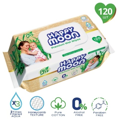Купить Влажные салфетки Happy Moon Premium Wet Wipes 120 шт в кредит в ...