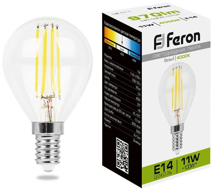 Feron 11W Е14, светодиодная, естественный белый