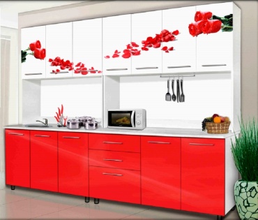Кухонный гарнитур Elegant Модена, 260x215х60 см, ЛДСП, белый, красный