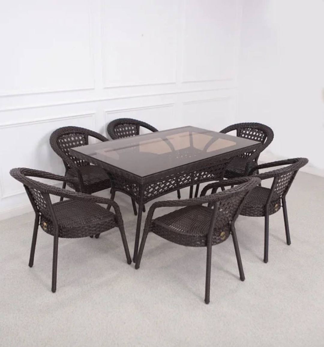 Комплект Nik Rattan 7 в 1, кол-во персон: 6, металл, искусственный ротанг, стекло