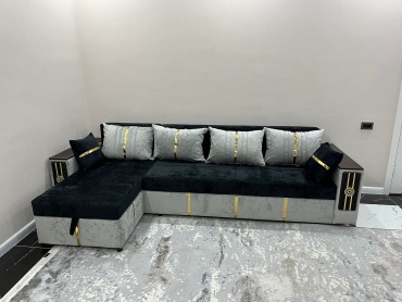 Диван угловой Nurjol 01 Home N01H0024, 300х73 см, обивка ткань, черный
