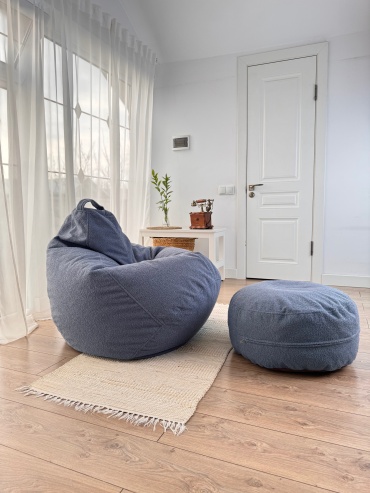 Кресло-мешок Bbag Home XL , чехол букле, серый, синий