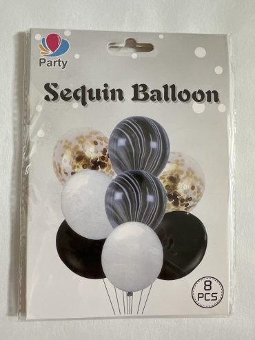 Воздушный шар PARTY Агат блески 8 шт, белый, черный