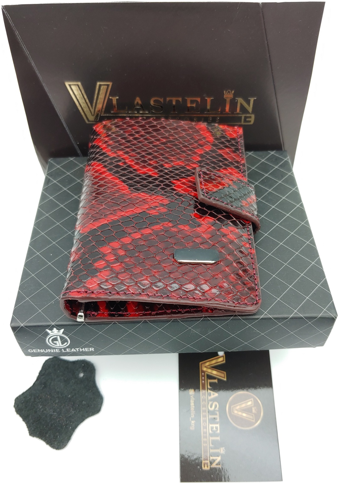 Кошелек Vlastelin металл, натуральная кожа красный, мультиколор, бордовый