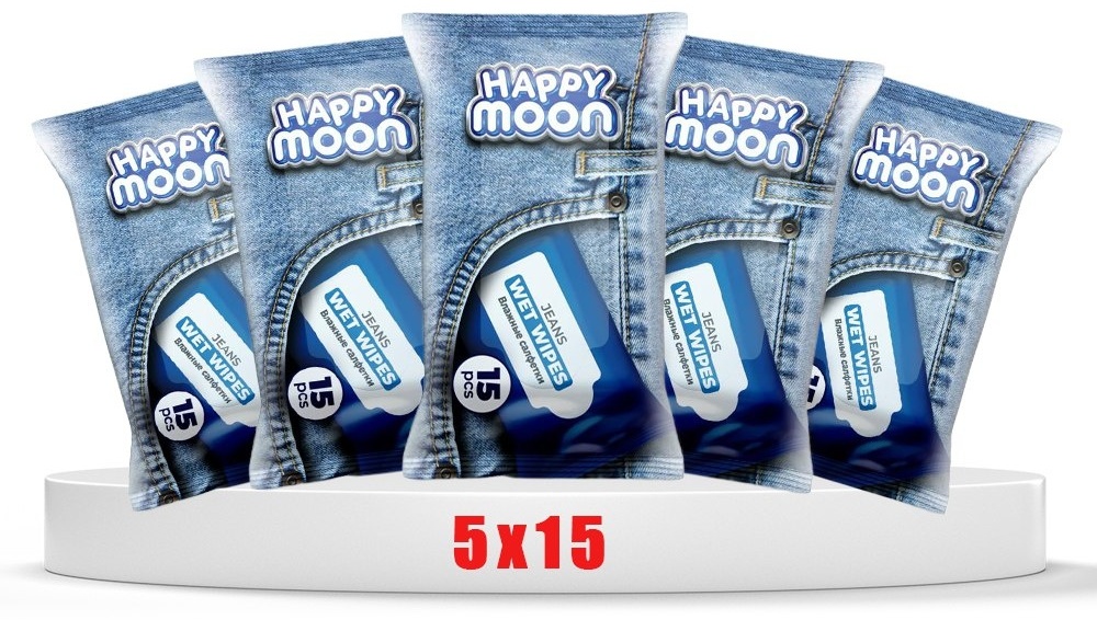 Влажные салфетки Happy Moon JEANS 5x15 шт
