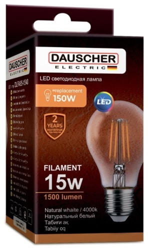 DAUSCHER 15W E27, филаментная, естественный белый