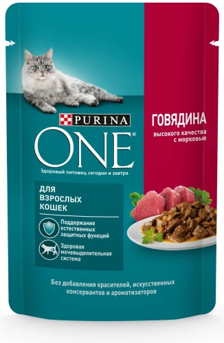 Purina One кусочки в соусе говядина, морковь 75 г 1 шт
