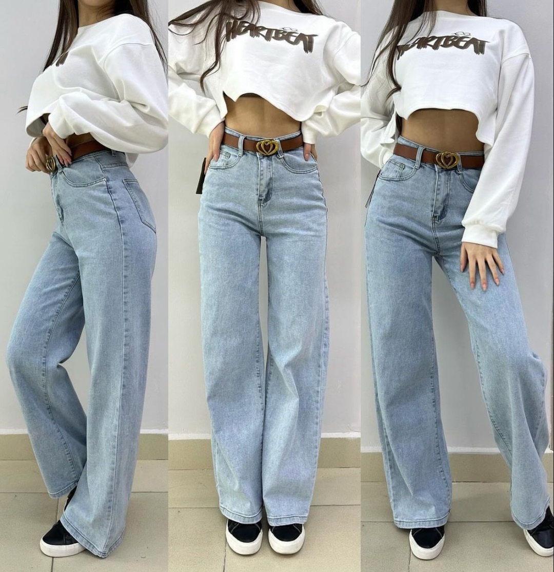 Джинсы широкие и расклешенные Fashion синий, голубой