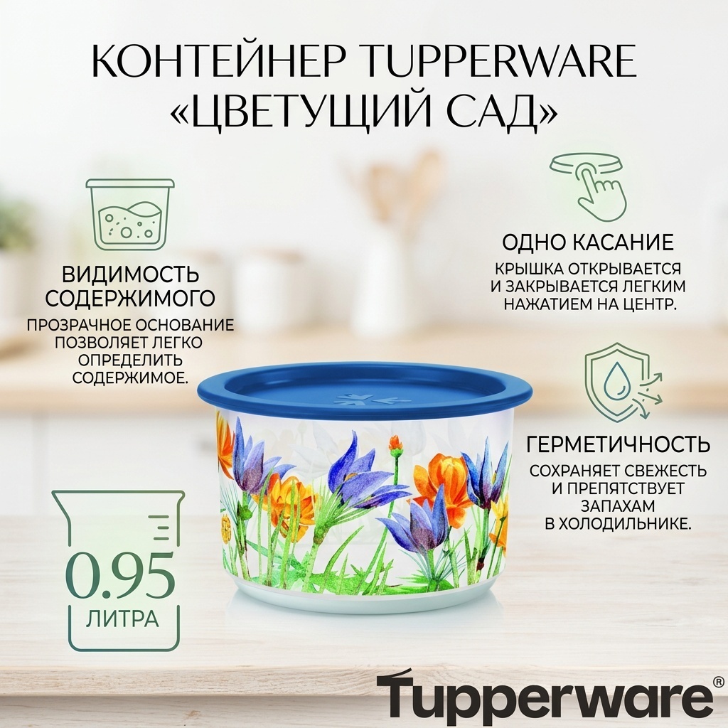 Tupperware контейнер «Цветущий сад», полипропилен, полиэтилен