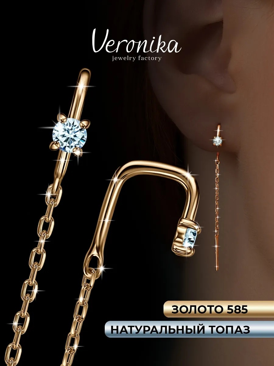 Серьги Veronika jewelry factory DN-5 вес 0.85 г золото, топаз