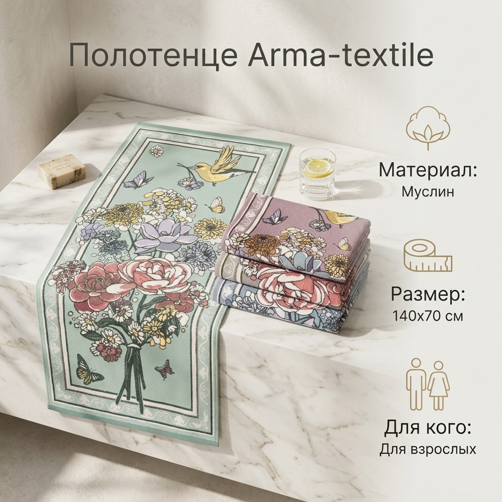Полотенце 140x70 см, муслин, 1 шт,