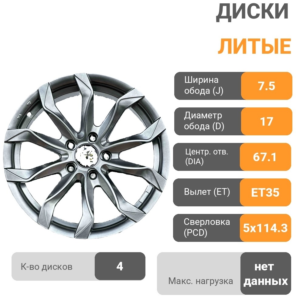 Wald YL5320 7.5x17/5x114.3 D67.1 ET35 4 диска графит