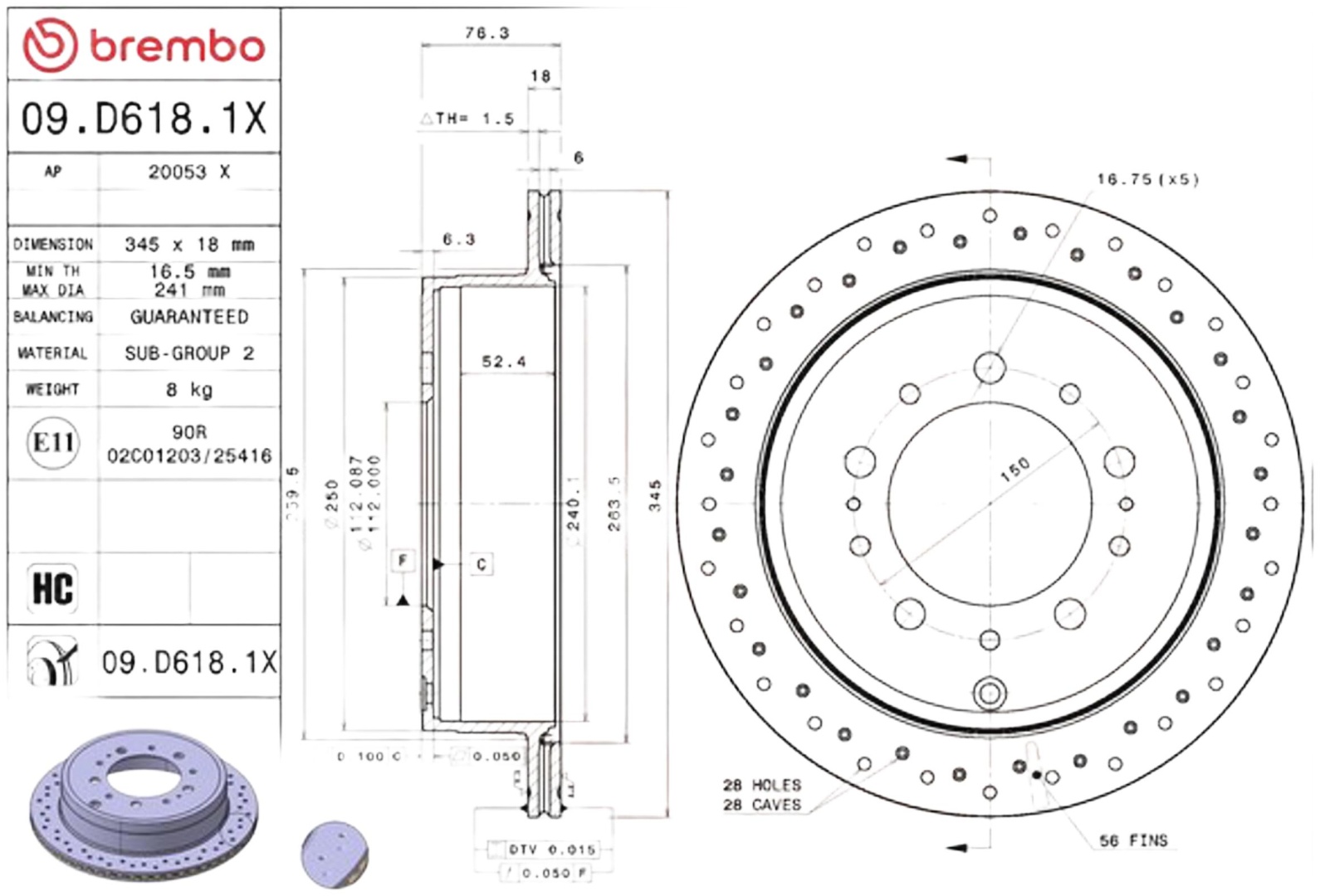 Диски Brembo задние 09D6181X