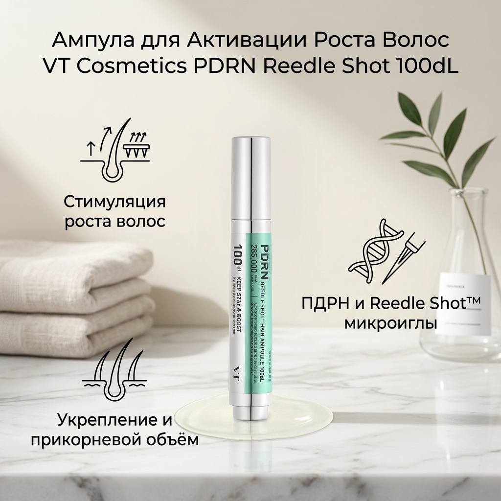 VT Cosmetics PDRN Reedle Shot Hair Ampoule 100dL Ампула для Активации Роста Волос 15ml сыворотка 15 мл