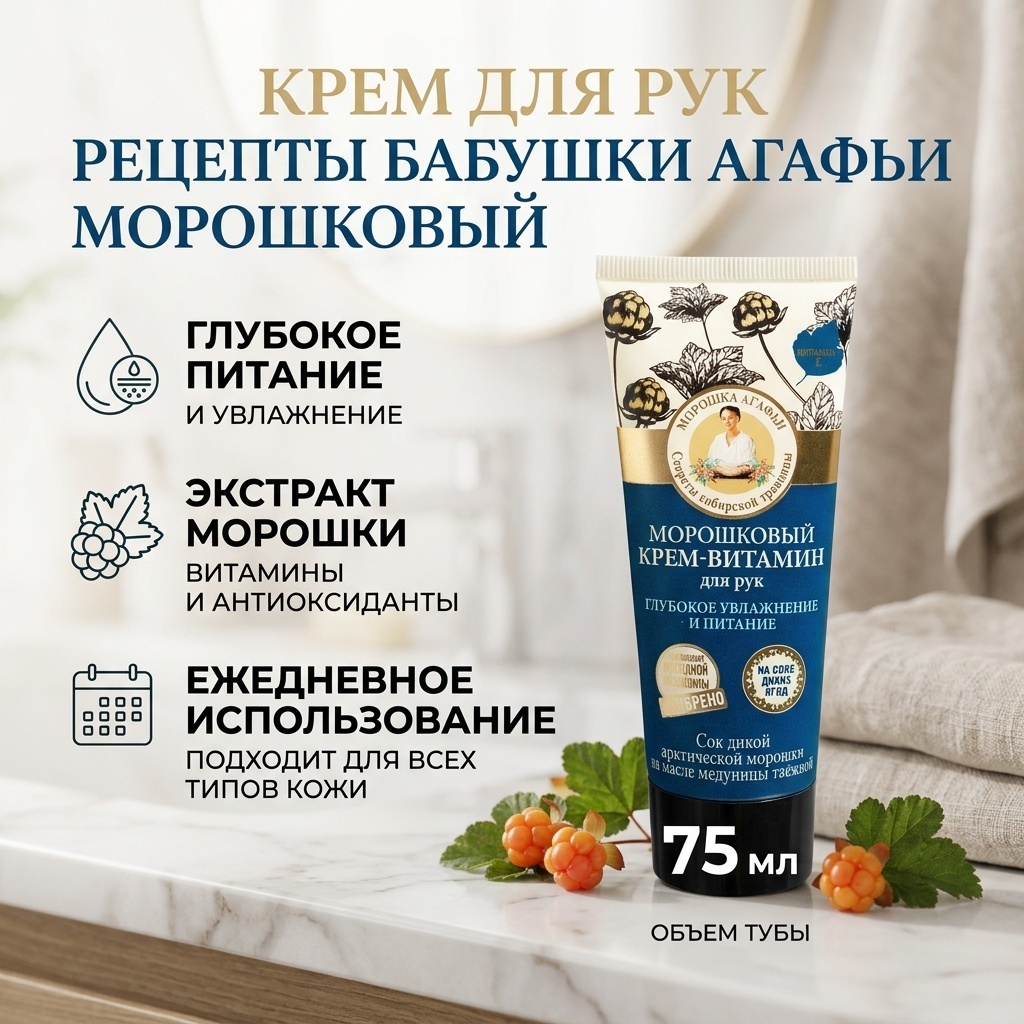 Рецепты бабушки Агафьи Морошковый крем для рук 75 мл