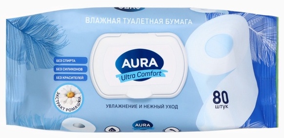 AurA влажная туалетная бумага 1-слойный 80 шт, нетканое полотно
