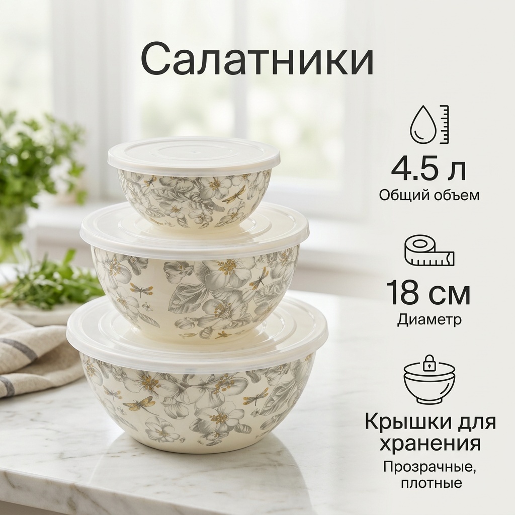 Набор мисок 15х18 см, эмаль, 3 шт
