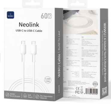 Кабель WIWU USB TypeC (F), USB TypeC (M), 2 м, 60w белый
