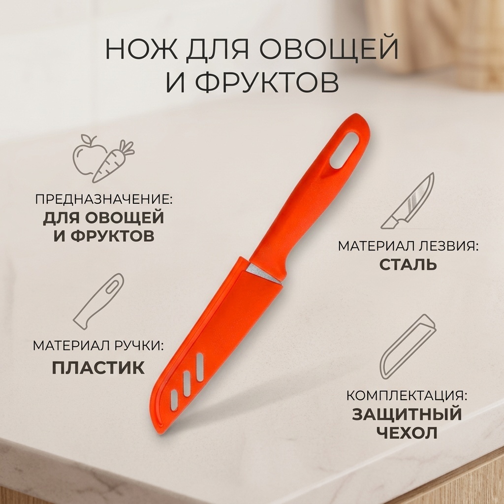 Нож для овощей и фруктов , лезвие: сталь 1 шт