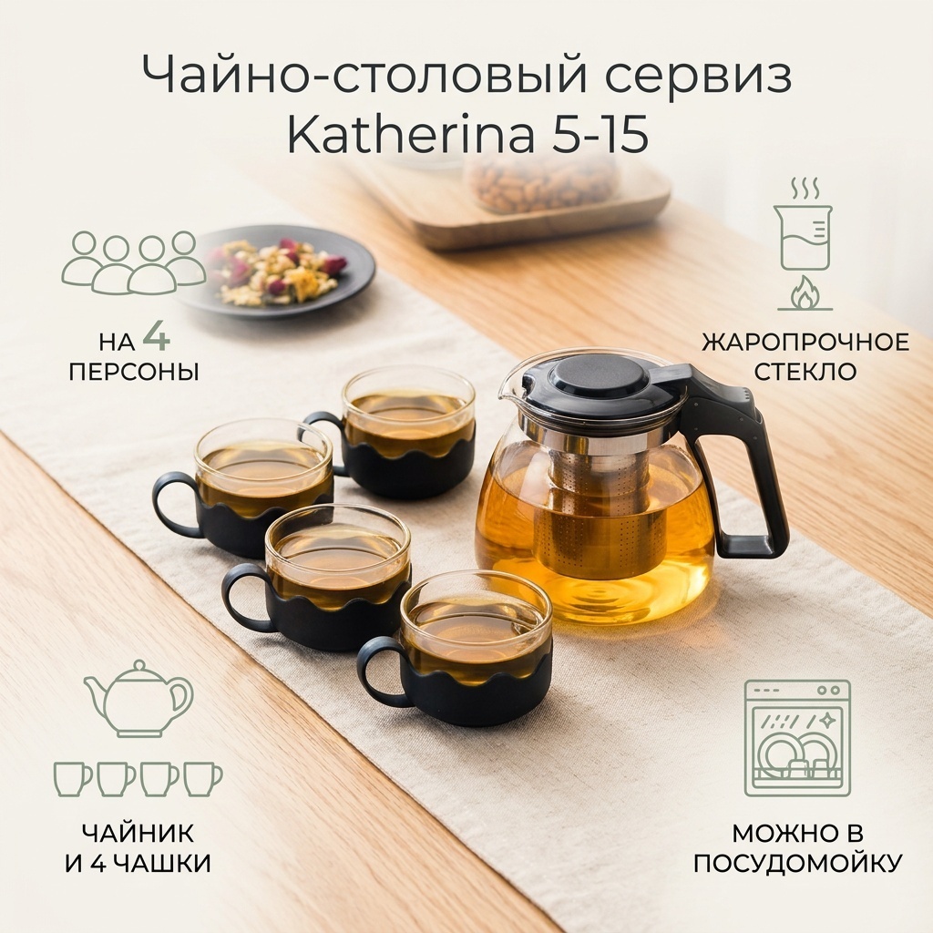 Сервиз на 4 персоны Katherina , предметов: 5, чайный, жаропрочное стекло