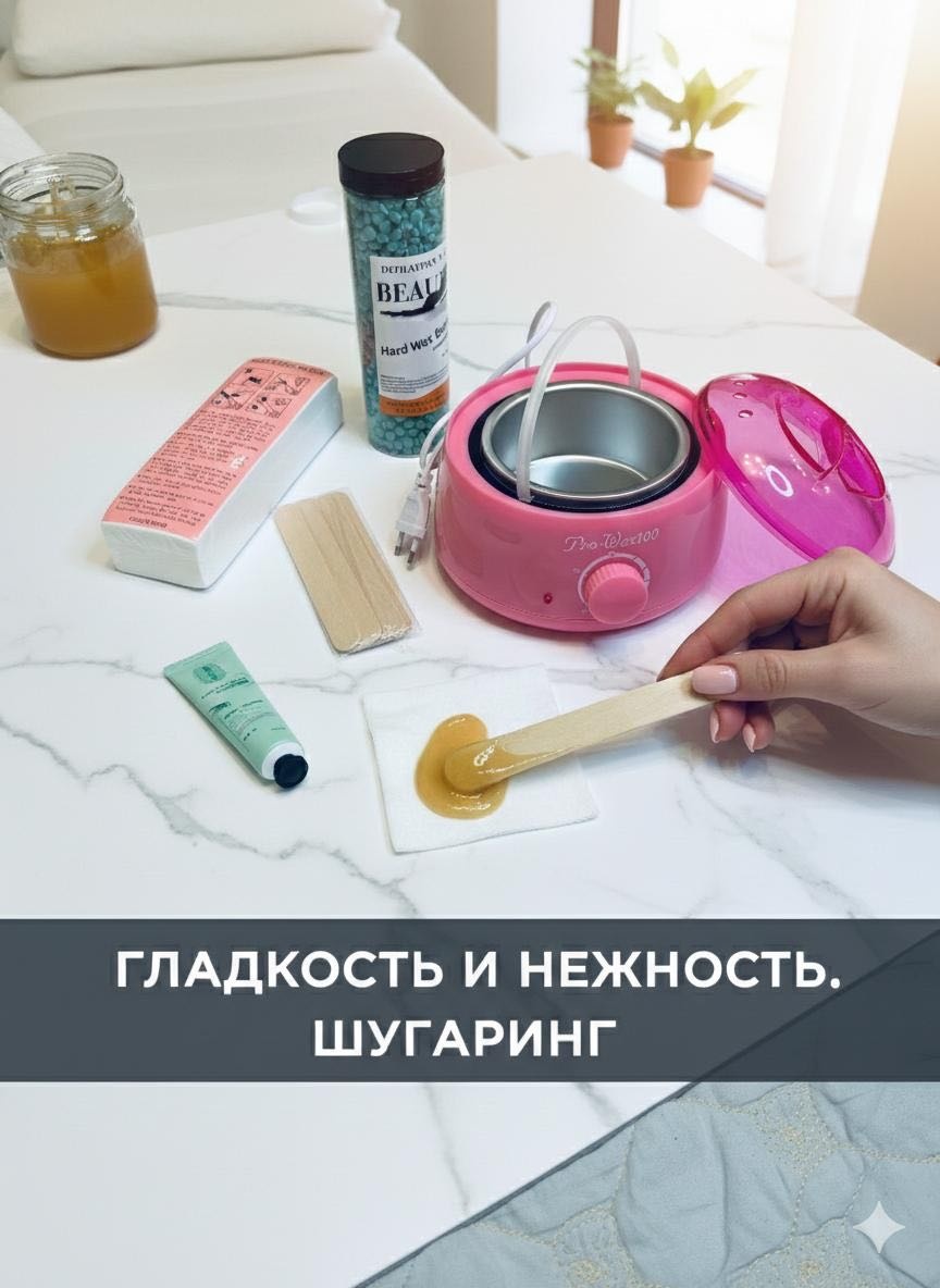 Набор воскоплав, воск в гранулах, шпатель, бандаж для депиляции, лосьон после депиляции