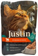 Justin для взрослых кошек кусочки в соусе ягненок 75 г 1 шт
