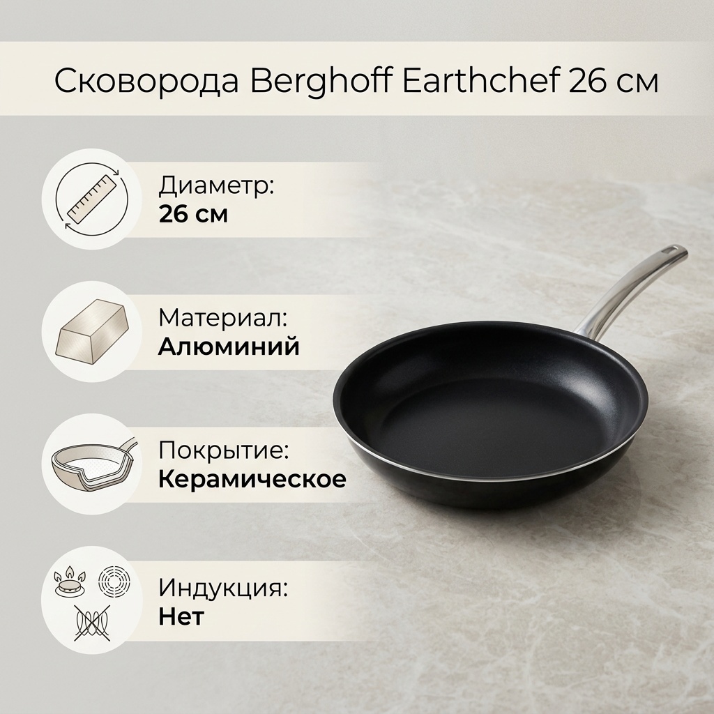 Сковорода Berghoff Earthchef 26 см с антипригарным покрытием, алюминий