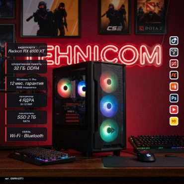 Tehnicom i3-12100F / RX 6500 XT 4 Гб / 32 Гб / SSD 2000 Гб / Win 11 Pro