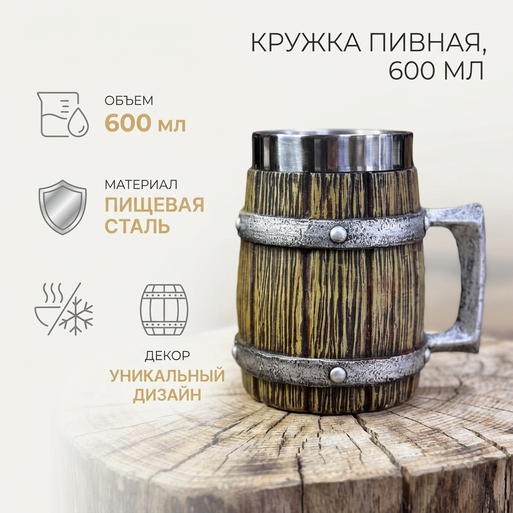Бокал 600 мл, нержавеющая сталь, 1 шт