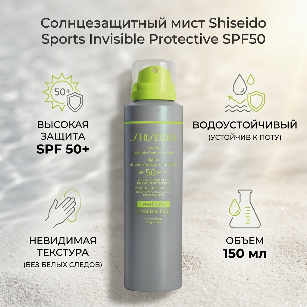 Shiseido Sports Invisible Protective SPF50 мист для тела 150 мл