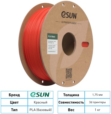 ESUN PLA 1.75 мм 1 кг арбузно-красный прозрачный