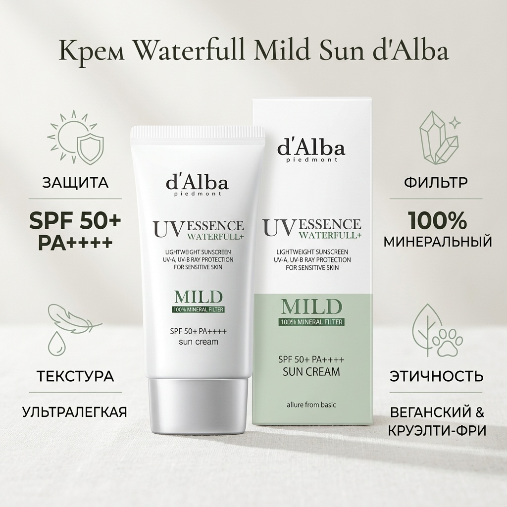 D'Alba крем Waterfull Mild Sun для лица, для зоны декольте 50 мл