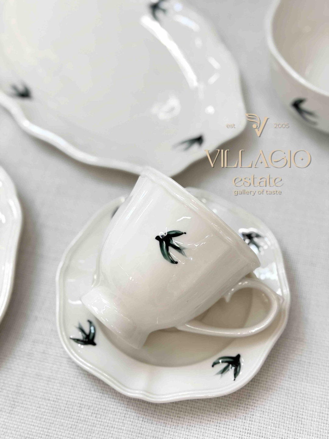 Сервиз на 6 персон VILLAGIO Ласточка зеленый, предметов: 32, столовый, костяной фарфор