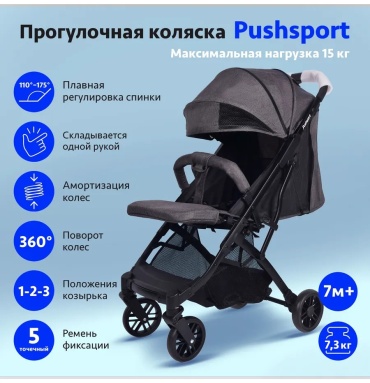 Коляска прогулочная Pushsport 274356415, серый