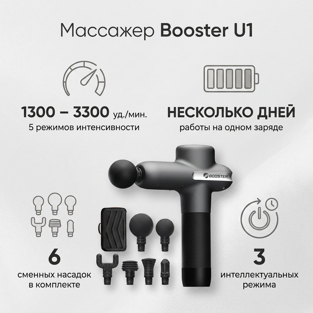 Массажер Booster U1 ручной вибрационный, перкуссионный