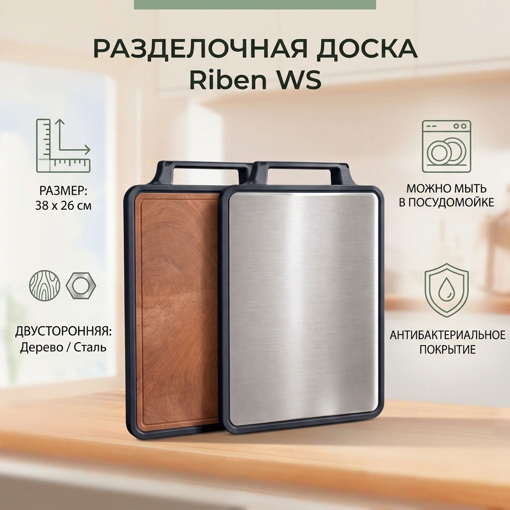 Riben разделочная доска WS 1 шт, дерево, сталь