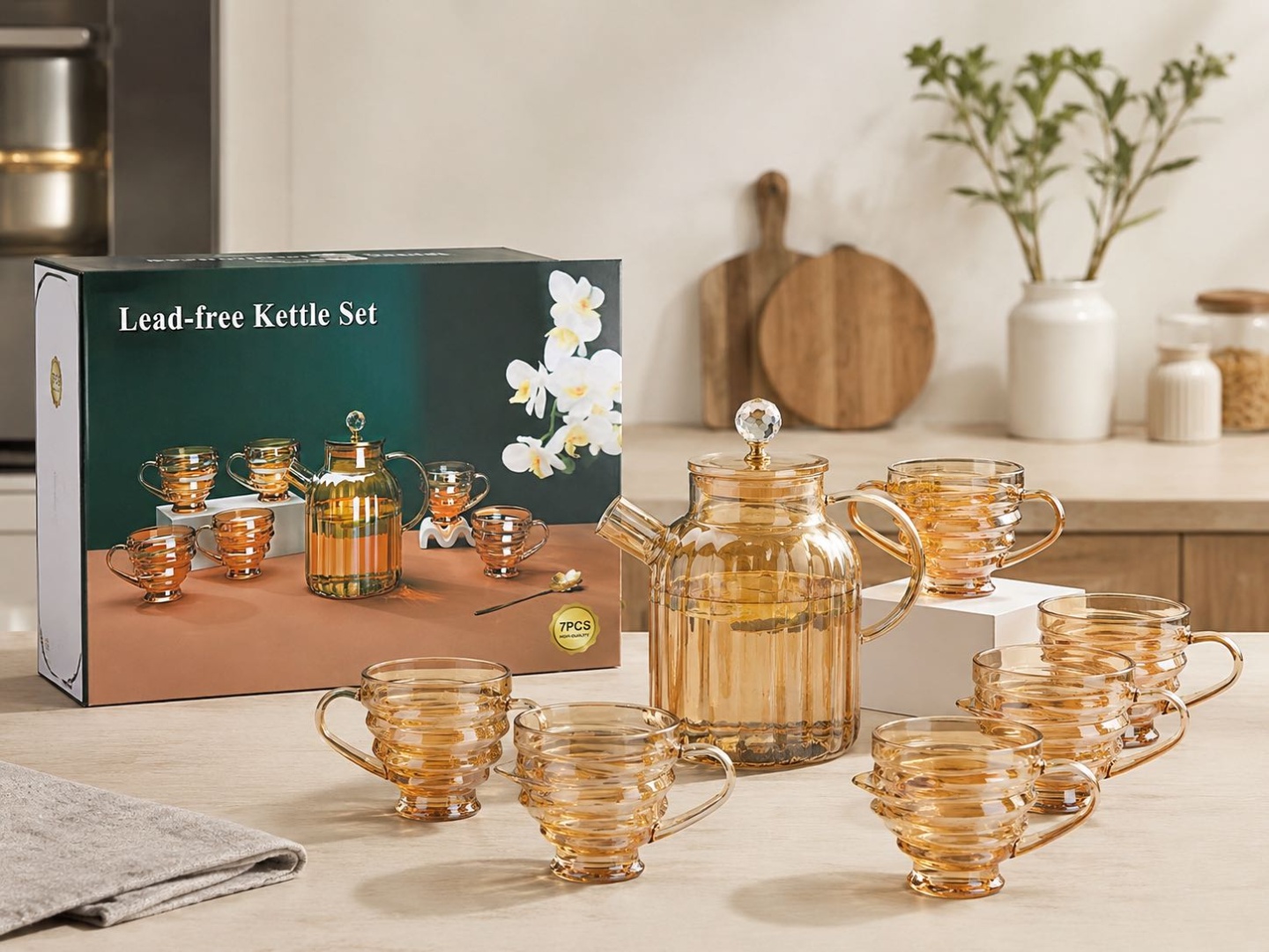 Сервиз на 6 персон Kettle set, предметов: 7, набор для чайной церемонии, стекло