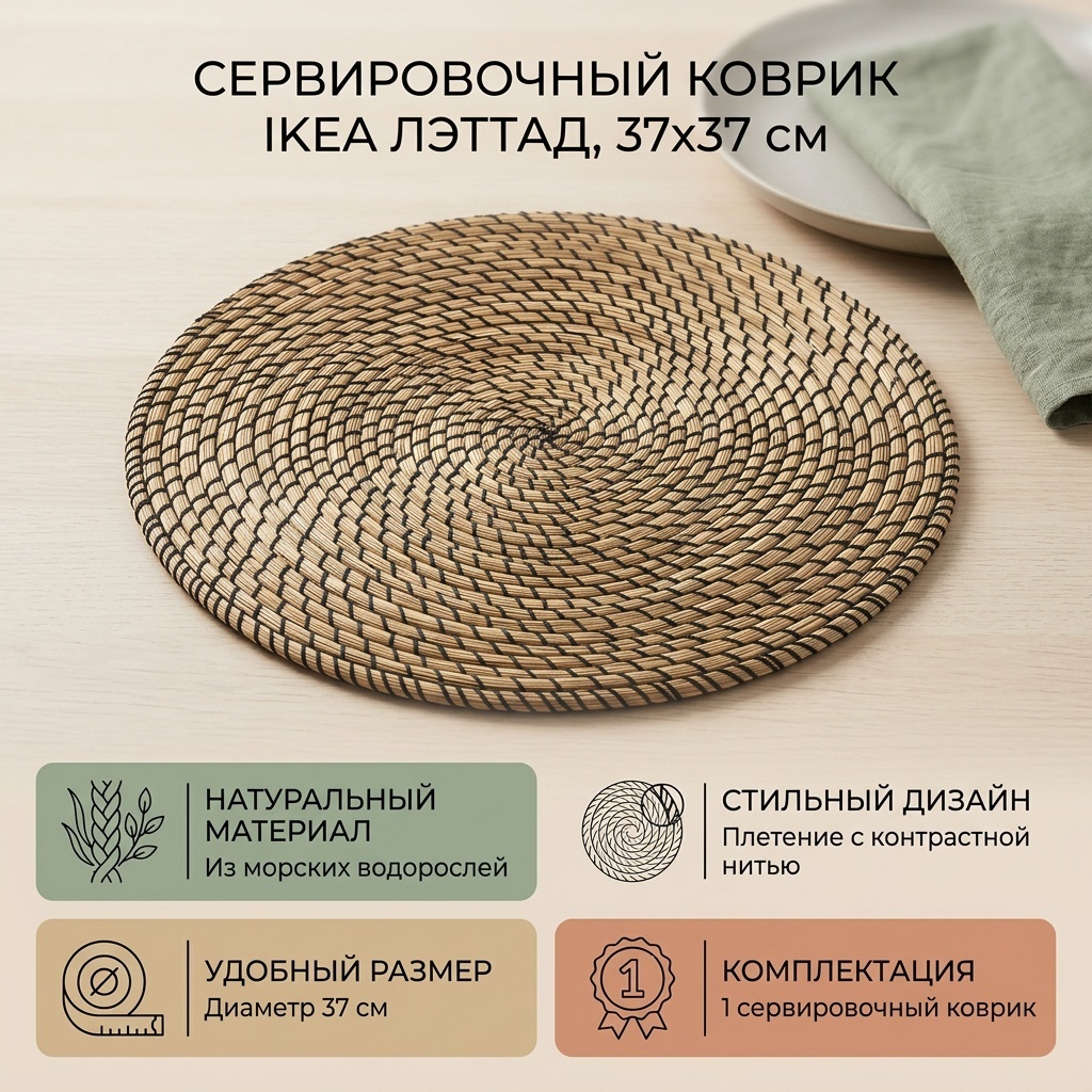 Сервировочный коврик IKEA 37x37 см, морские водоросли, 1 шт