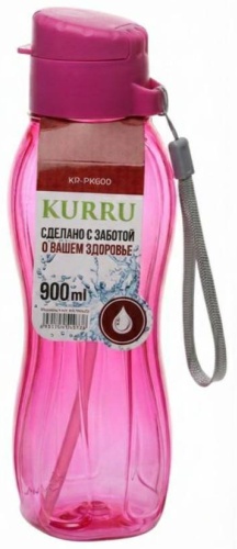 Бутылка 0.9 л розовый, крышка с кнопкой, полипропилен