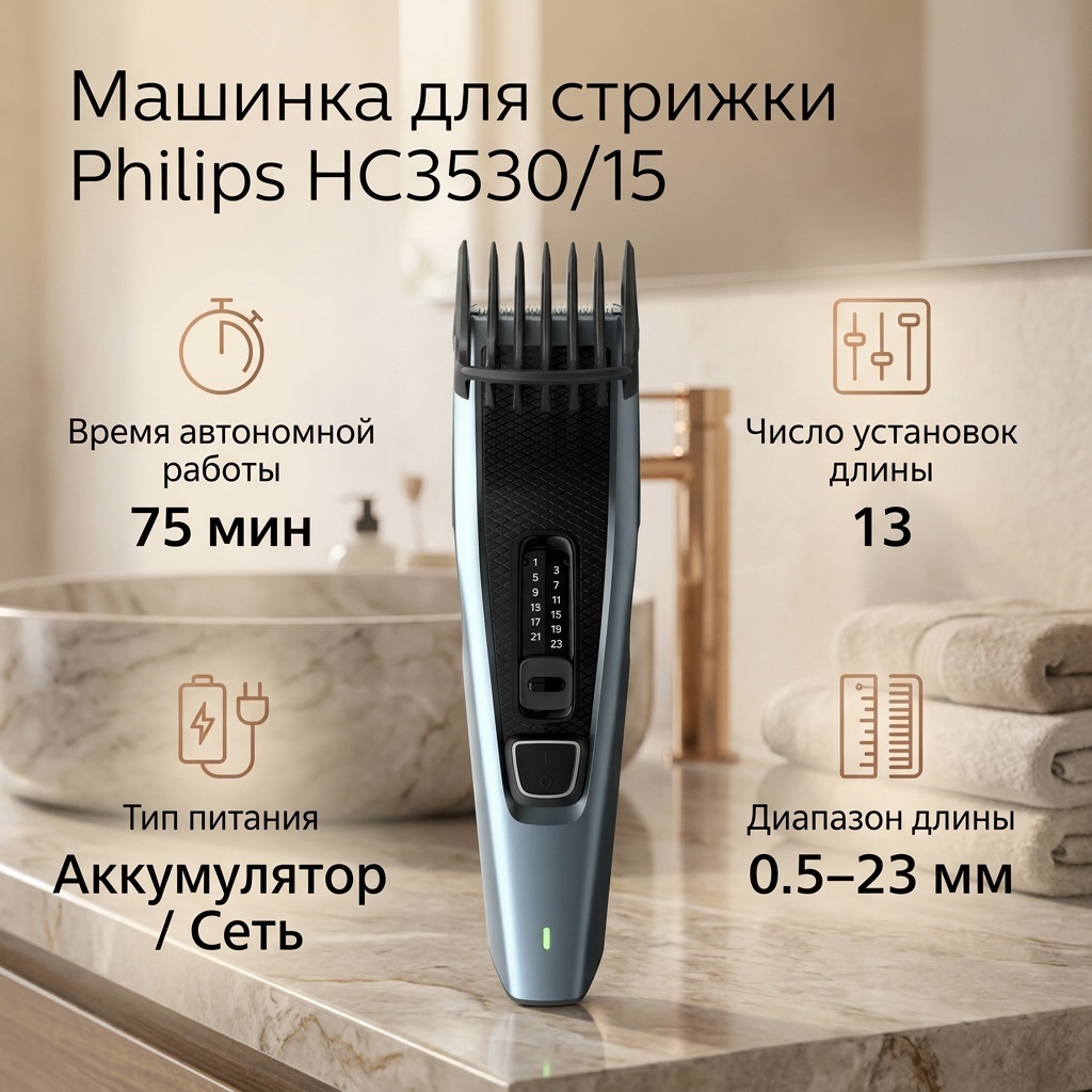 Philips машинка для стрижки HC3530/15 черный, серый