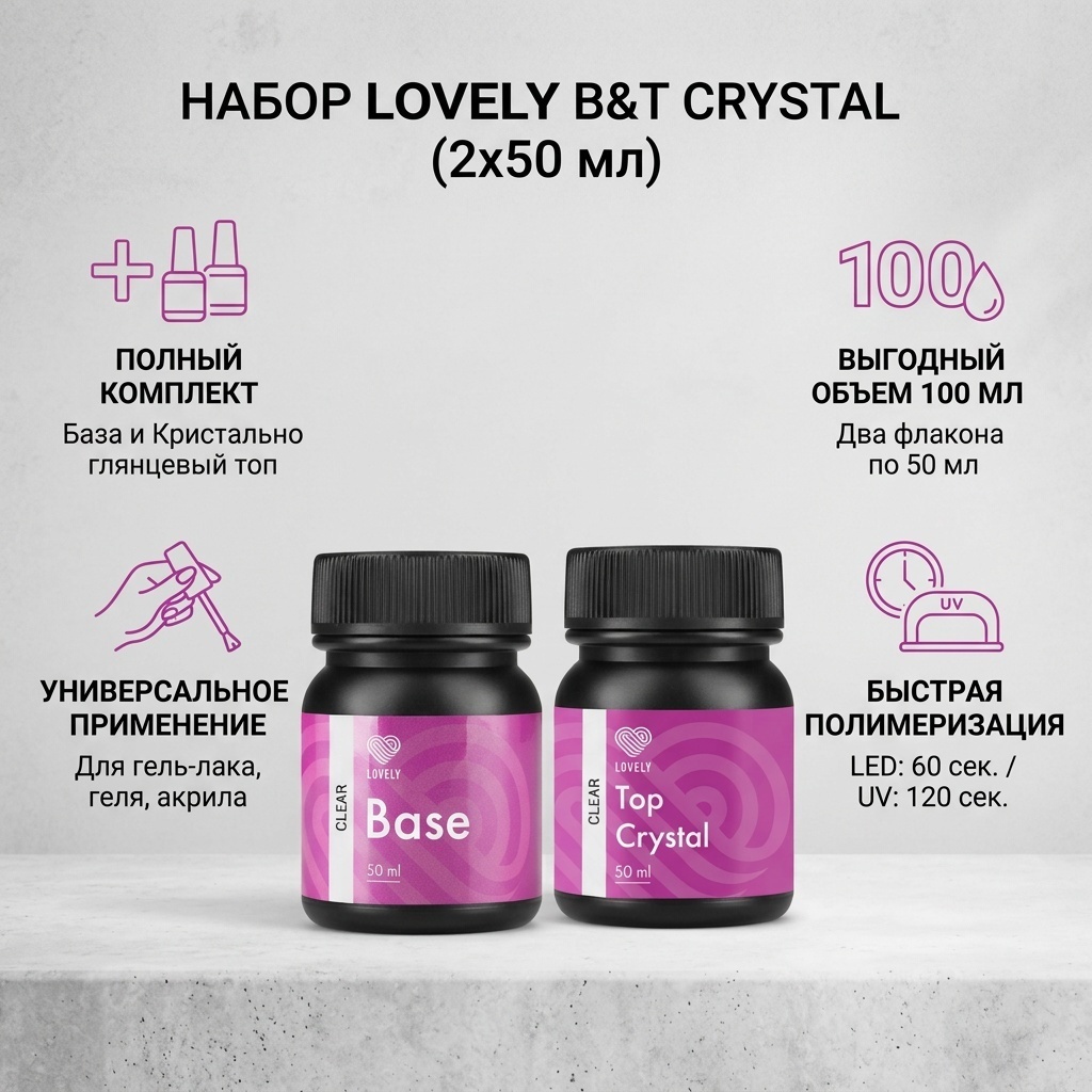 Lovely базовое покрытие, верхнее покрытие набор База и топ глянцевое 50 мл