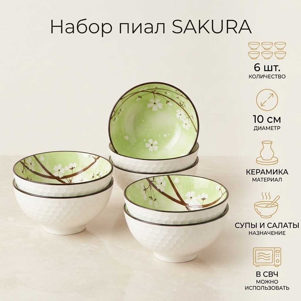 Набор тарелок SAKURA 10 см, 6 шт, керамика
