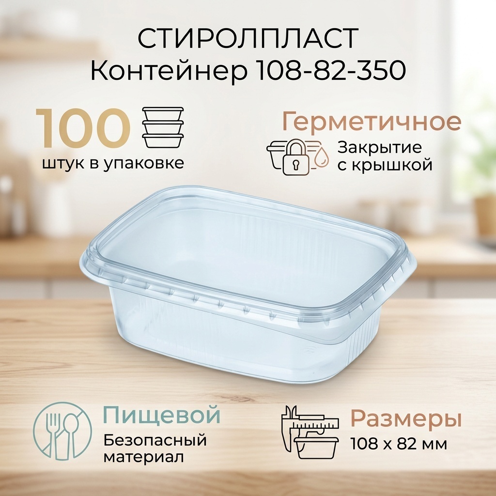 СТИРОЛПЛАСТ контейнер 108-82-350 ПП прозрачный 100 шт