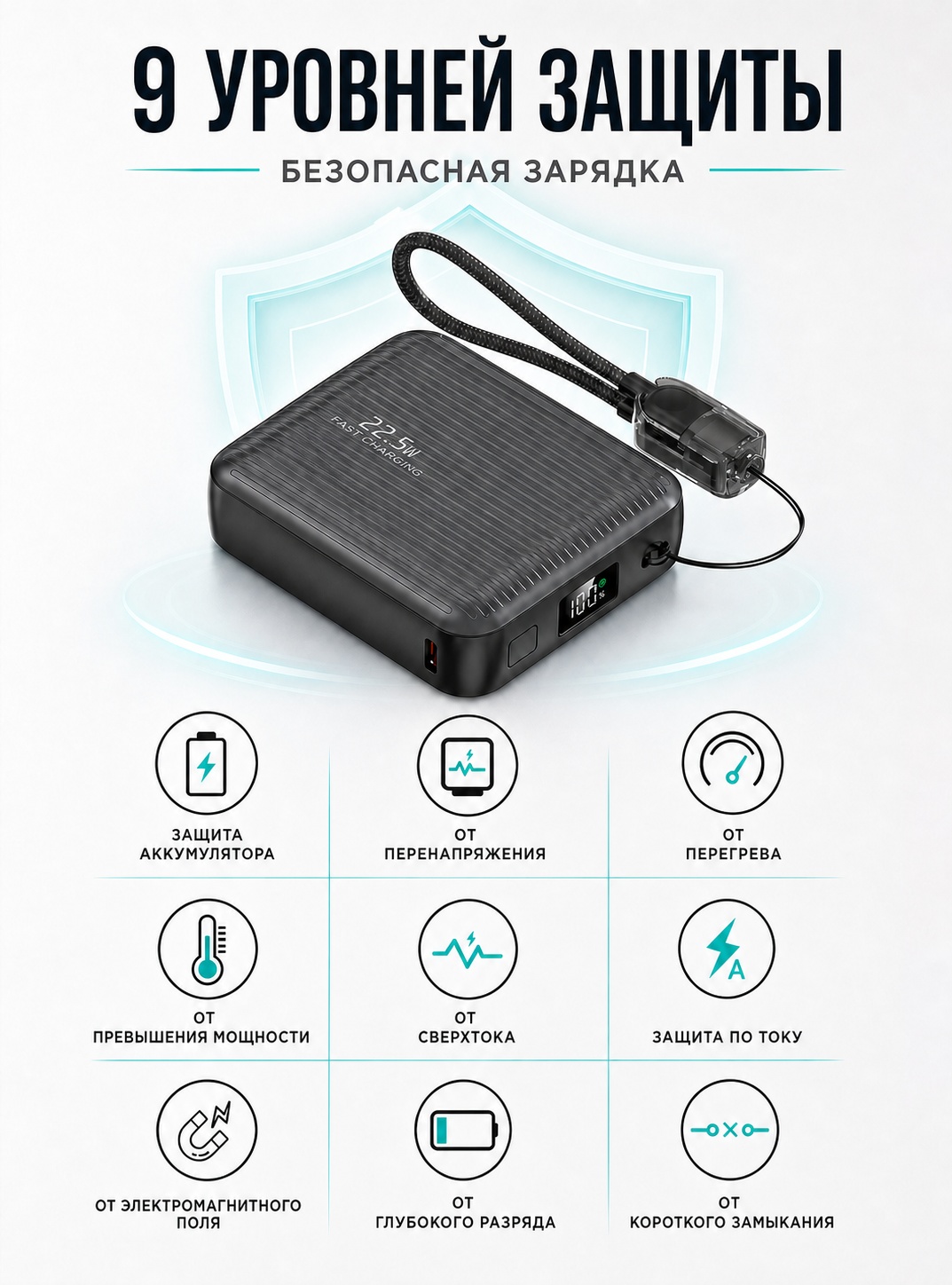 Внешний аккумулятор LARKO Power Bank CK-066 10000 mAh 22.5W 10000 мАч 22.5 Вт темно — фото 3