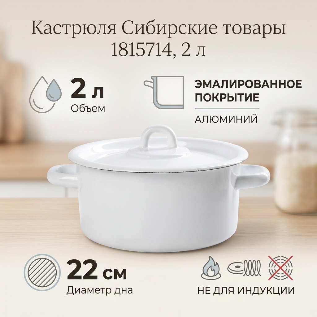 Кастрюля 2 л, Сибирские товары 1815714 алюминий
