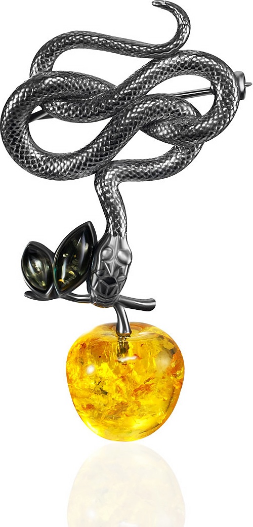 Брошь AMBER TEAM 427064085aa вес 5.78 г серебро, янтарь