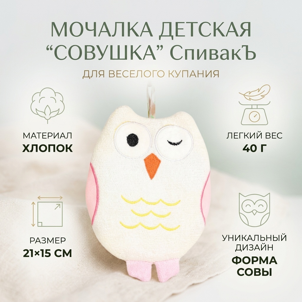 СпивакЪ детская мочалка для тела, универсальное белый 1 шт