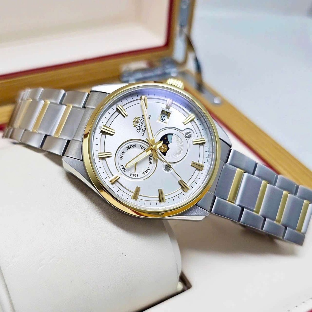 Механические ORIENT Наручные часы Orient Sun and Moon в премиальном серебристом стиле нержавеющая сталь